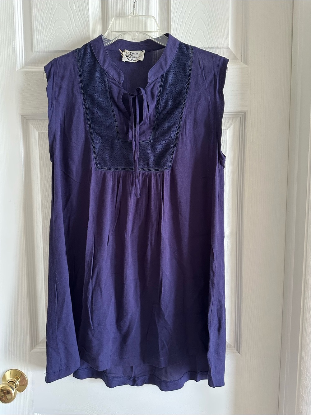 Navy Blue Sleeveless Mini Dress / Tunic Top with Tie Neck